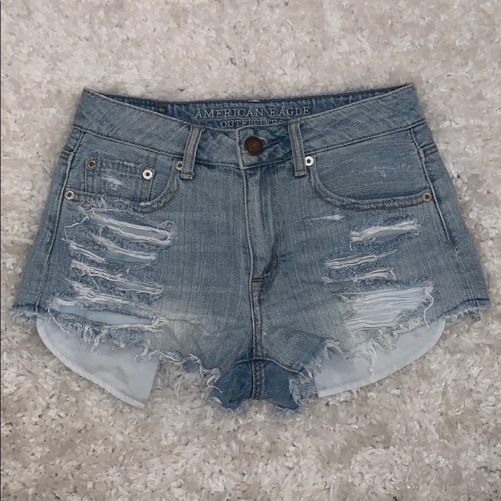 American Eagle High Waisted Light Wash Shorts
